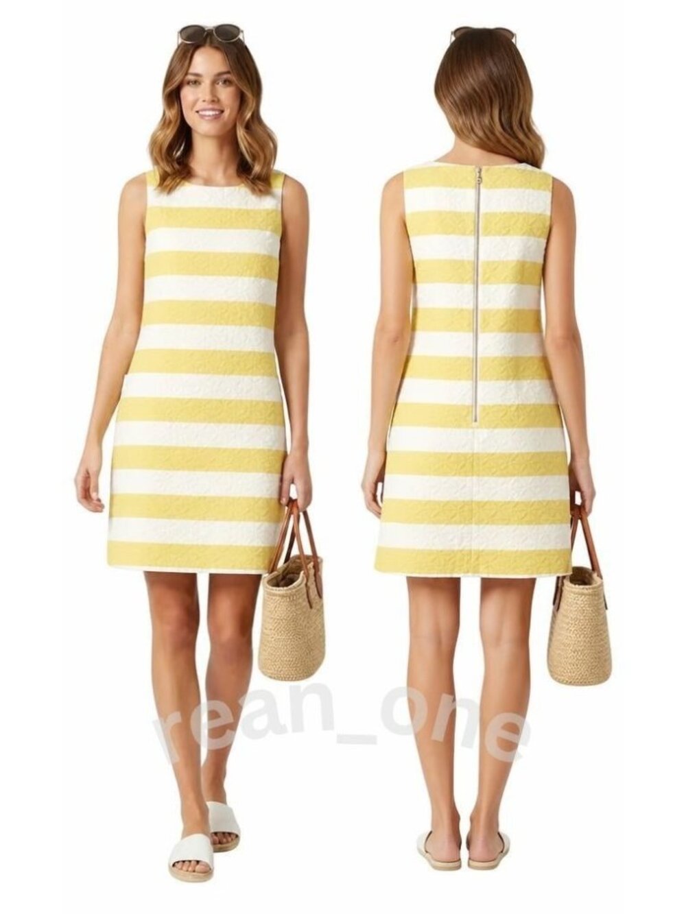 Taylor Women's Yellow/White Stripe Textured Sleeveless Sheath Mini Dress Size 6